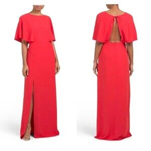 H Halston Size 2 Flowy Chiffon Boat Neck Overlay Dress with Slit